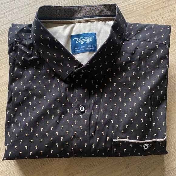 Voyage Palm Tree Button Down Shirt Casual Cotton Slim Fit Novelty Large Mens - Picture 7 of 7
